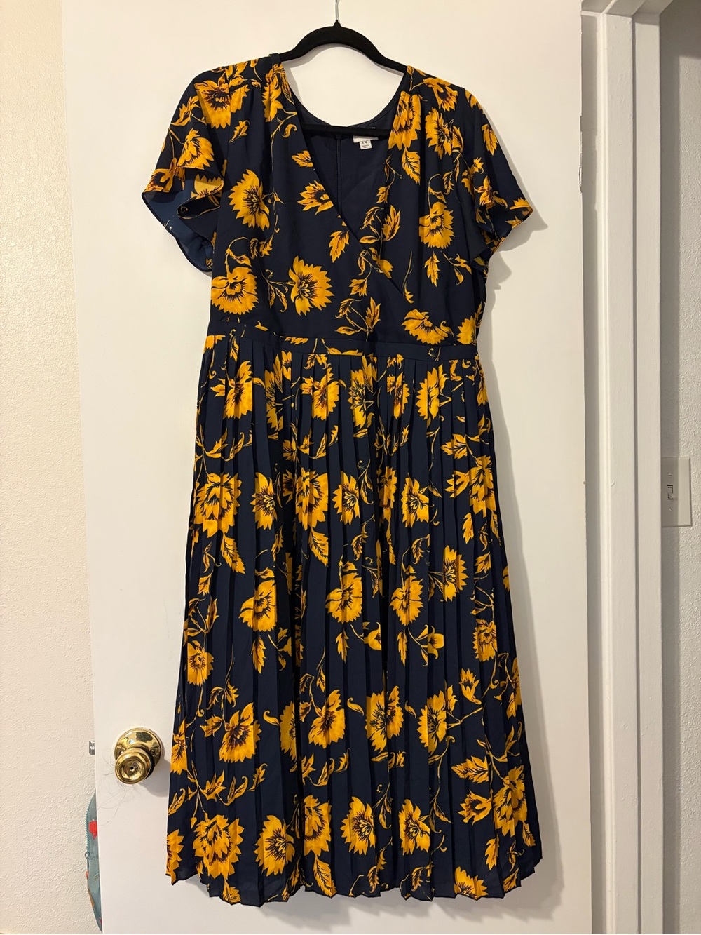 J. Crew Navy Dress with Sunflowers  Yellow Floral Accents